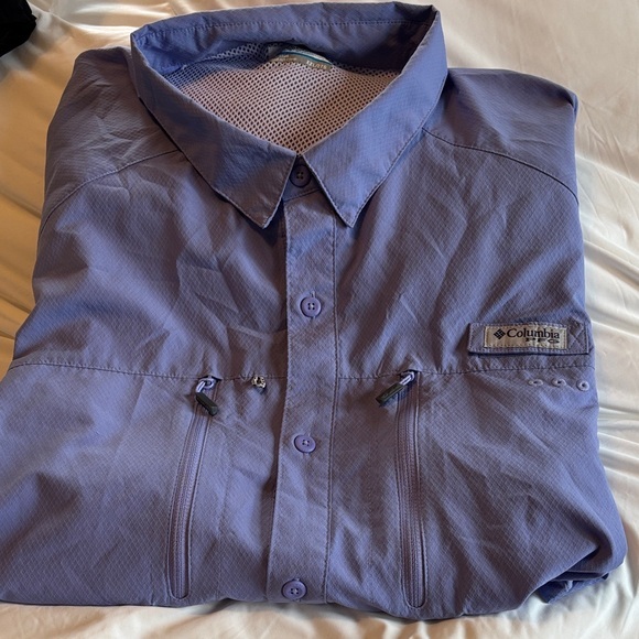 Columbia Pfg Omni-Shade Purple Full Button Up Collard Short Sleeve Shirt Xxl